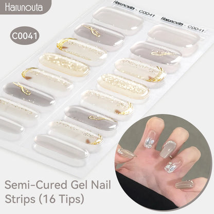 Harunouta Gradient Semi Cured Gel Nail Sticker Long-Lasting UV Nail Sticker UV/LED Extension Gel Nail Foil Gel Polish Full Cover.