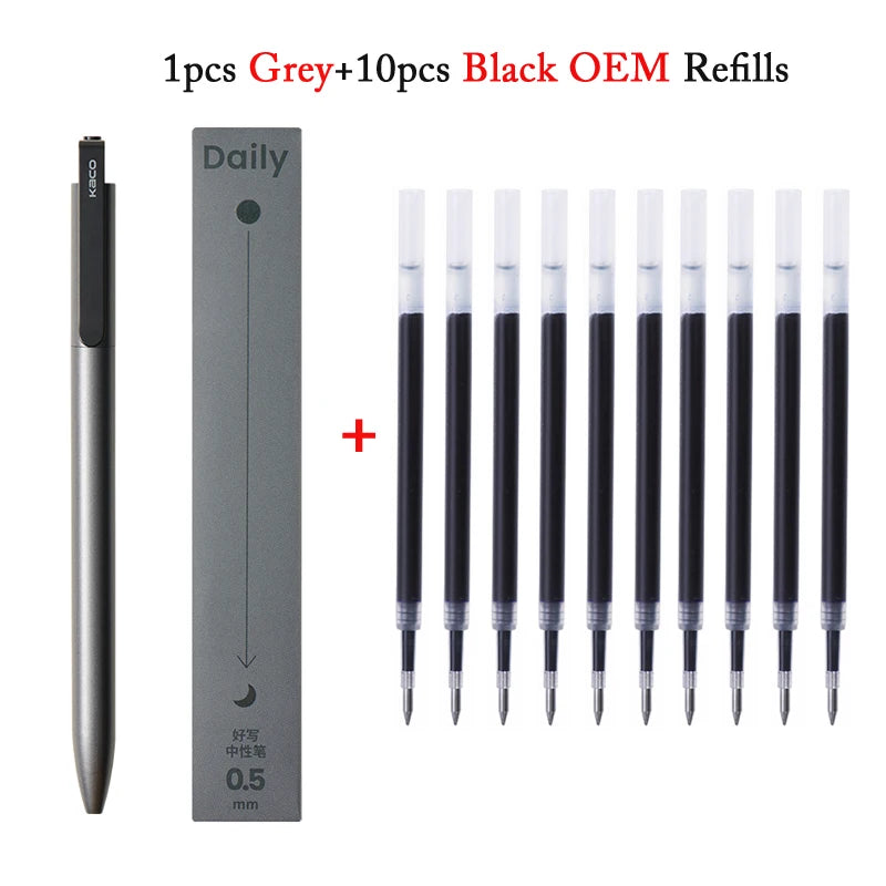 KACO Gelschreiber, Press-Signaturstift, Schreibwaren, Metall-Stiftclip, 0,5 mm, schwarze Tinte, schnell trocknend, großes Fassungsvermögen, 800 m, glattes Schreiben