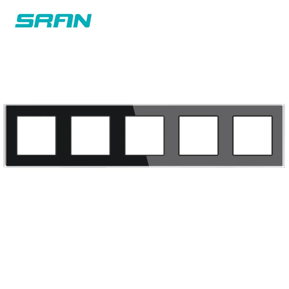 SRAN F6 Serie mehrere Rahmen schwarze Panel aus gehärtetem Glas, EU FR UN-Steckdosen und Schalter Dimmer-Lüfter-Fußlampe Rj45 RJ11Module DIY.