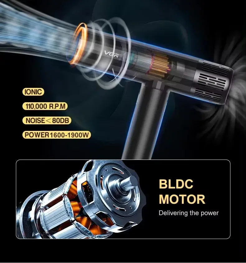 VGR Hair Dryer Professional Air Blower Brushless Motor Hair Dryer Machine 110000 RPM Negative Ion Hair Styling Blow Dryer V-427