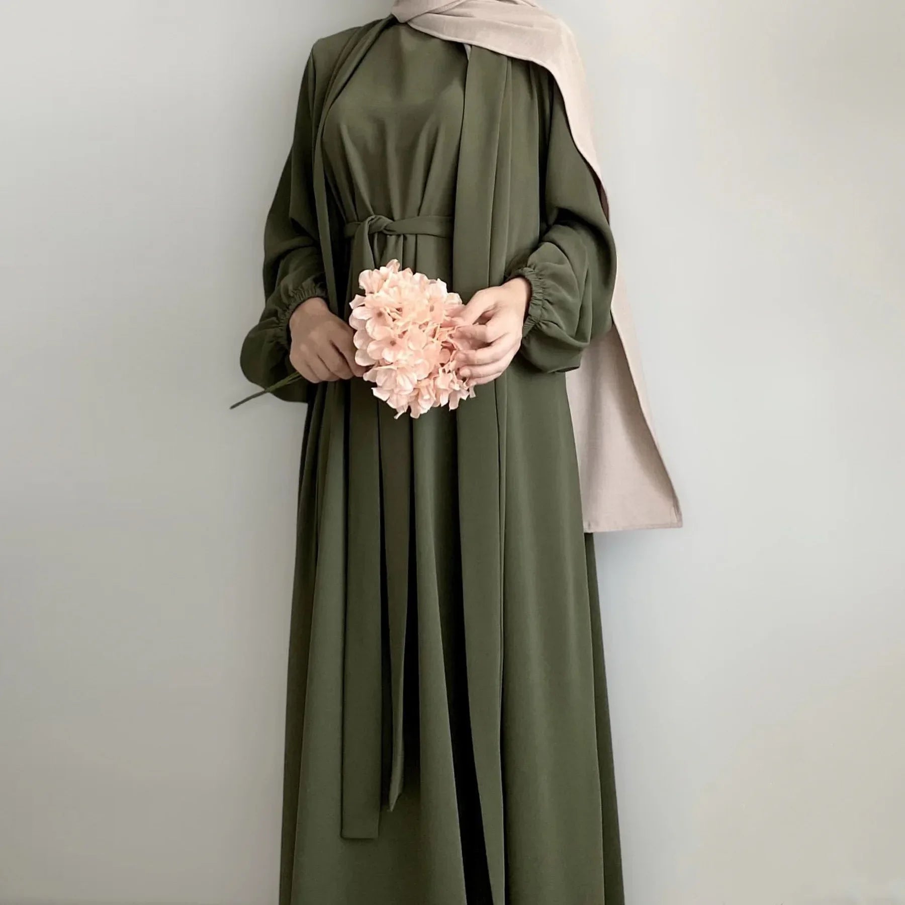 Muslim Woman Abaya 2 Piece Set Abayas Kimono with Sleeveless Hijab Dress Sets Islamic Matching Outfit Dubai Turkey Ramadan Eid.
