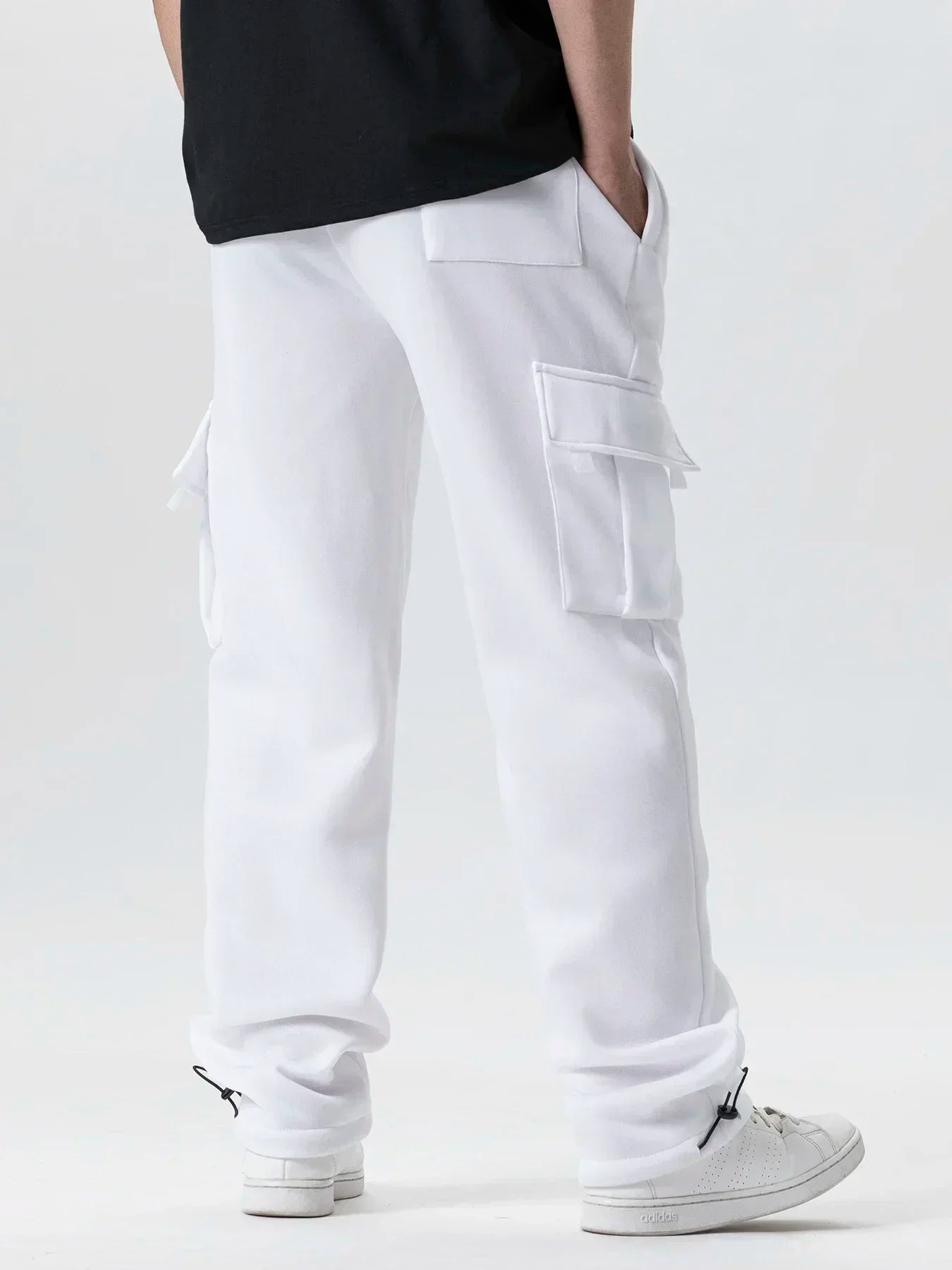 Autumn Men's Cargo Pants Loose Straight Trousers Multi-Pockets Drawstring Casual Sports Pants Solid WorkWear Joggers Long Pants.