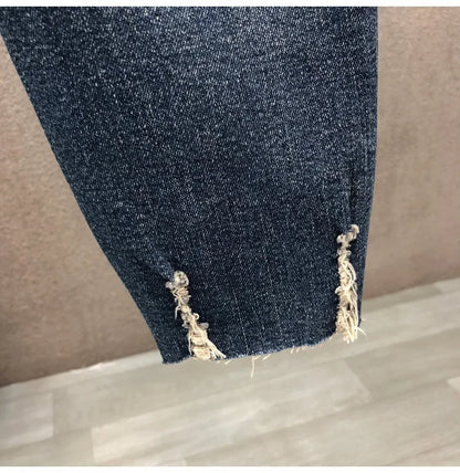 Trendy Unique Holed Men's Jeans Straight Leg Slim Fit Cropped Pants Summer Style Casual Business Fashion Shorts For Men.