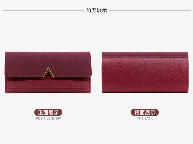 New Korean version women's wallet long V-shaped buckle three fold wallet for women, hand-held bag, change card bag