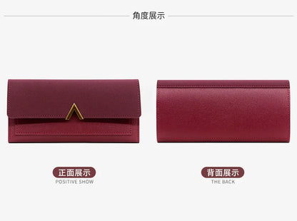 New Korean version women's wallet long V-shaped buckle three fold wallet for women, hand-held bag, change card bag