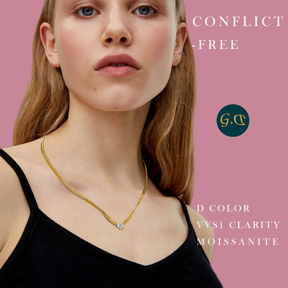1ct 2ct 3ct Moissanite Cuban Chain Pendant Necklace - Elegant Design in 18K Gold Plated S925 Sterling Silver for Women.