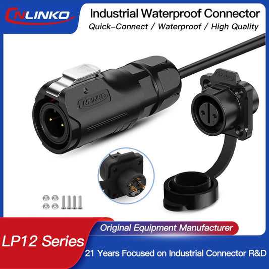 CNLINKO LP12 2~8 Pin Circular Connector with 1 Meter Cable Assemblies IP68 Waterproof Outdoor Industrial Electrical Connector.