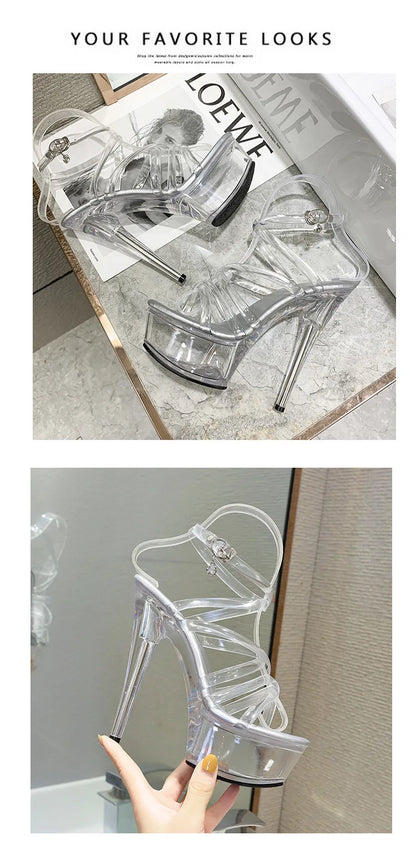 New 2024 Summer Fashion Sandals Sexy Open Toe 15CM High Heels Party Dress Wedding Nightclub Women Shoes Platform Stripper Heels