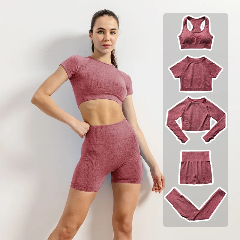 Women Vital Seamless Yoga Fitness Clothing Set High Waist Gym Leggings Crop Tops Sports Tracksuit Plush Up Sports Outfits
