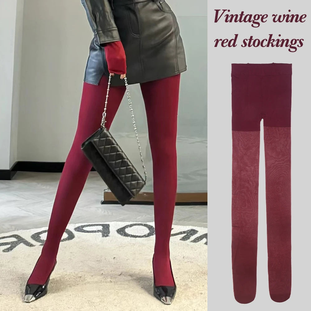 1/2Pcs Sexy Wine Red Stocking Women Girl Burgundy Thin Thick Elastic Tight Vintage Anti-Hooker Comfortable Pantyhose Accessory
