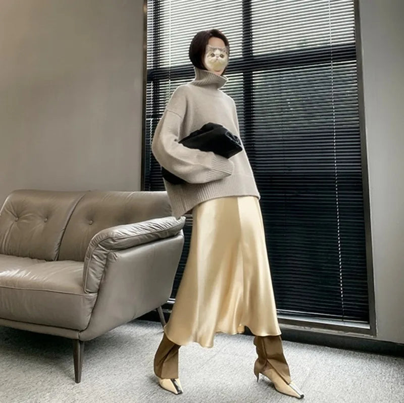 2023 Autumn and Winter New Thick  Sweater Women High Neck Pullover Sweater Warm Loose Knitted Base Sweater Jacket Tops.