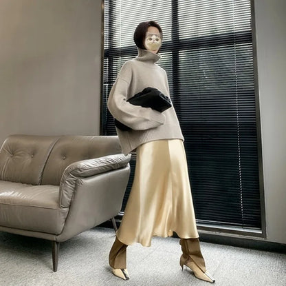 2023 Autumn and Winter New Thick  Sweater Women High Neck Pullover Sweater Warm Loose Knitted Base Sweater Jacket Tops.