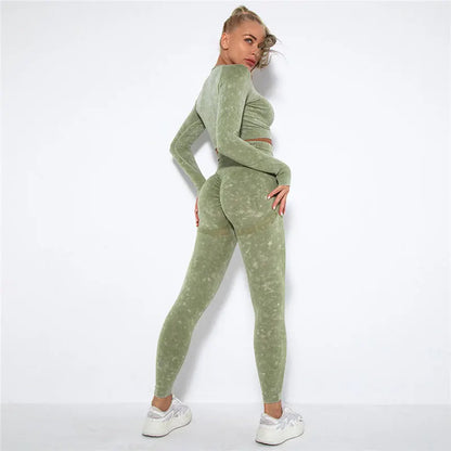 Seamless Yoga Set Gym Clothes Women's Sportswear Yoga Suits Women Fitness Set Tracksuits Sports Outfits Long Sleeve Gym Leggings