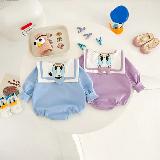 Neugeborenen Baby Strampler Socke Hut 3 stücke Set Cartoon Donald Daisy Ente Kleidung Jungen Mädchen Overall Infant Kurzarm Body k732