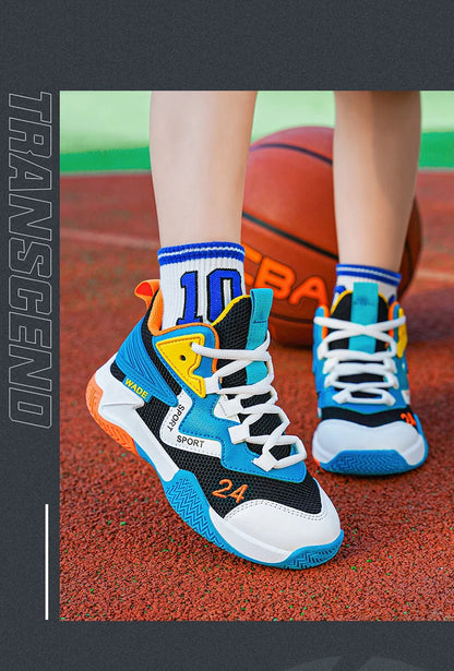 Children Basketball Shoes for Boys Girls Kids Teenagers Breathable Non-slip Lace Up Indoor Outdoor Training Sneakers Tennis Shoe