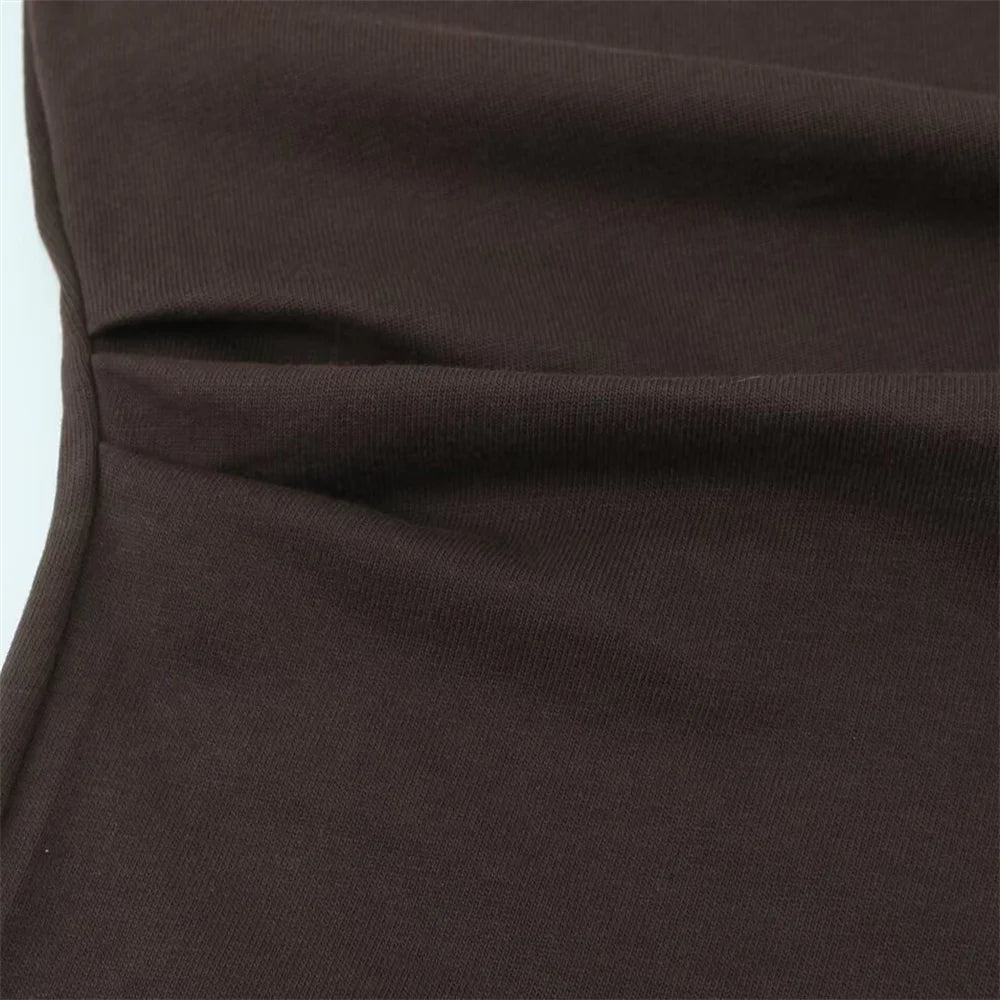 Women's Tri Color Side Folded Decorative T-shirt Round Neck Long Sleeve Spring/Summer New Casual Women's Clothing.