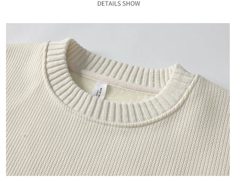 New Men's Fashion Sweater Autumn Winter Fleece Lined Clothes Thickened Pullover Crew Neck Knitted Pullovers Knitwear.