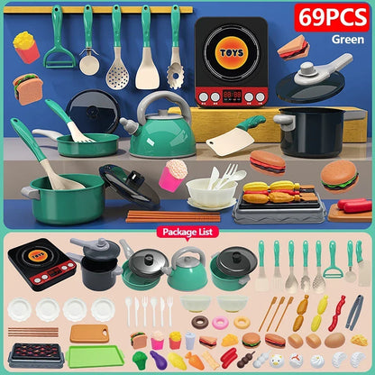 Kids Kitchen Toys Set 92/86/69/59PCS Play Kitchen Accessories Kit with Play Pots Pretend Food Cooking Toy Toddler Girls Boy Gift