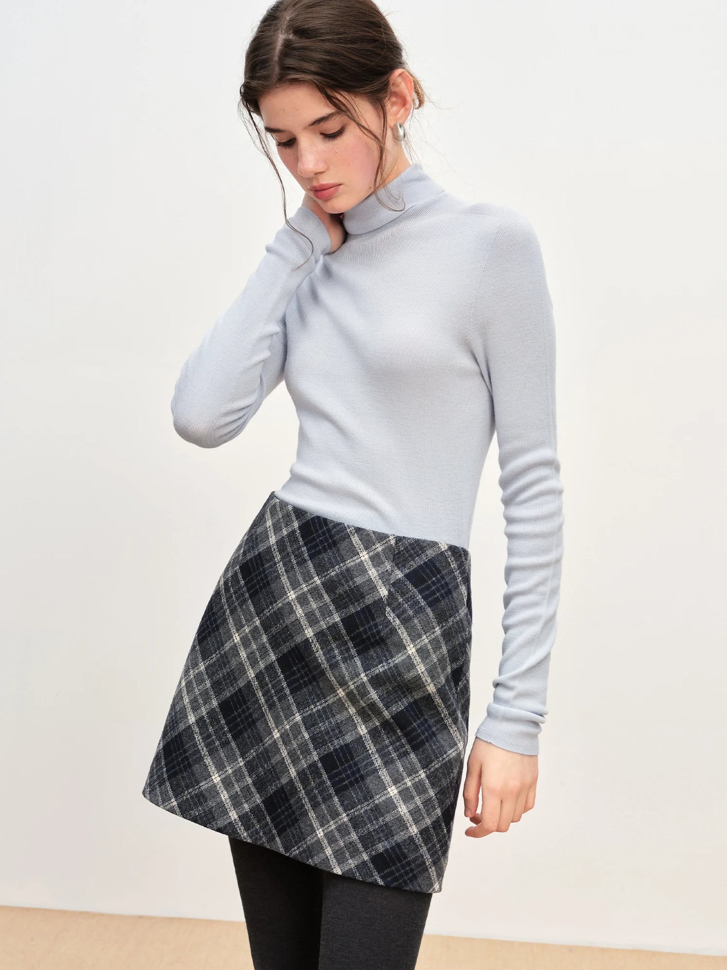 FSLE Autumn Party Skirt High Waist Retro Plaid Knit WoolShort Skirt For Women 2025 Fall Winter New Arrival Y2K Mini A-line Skirt.
