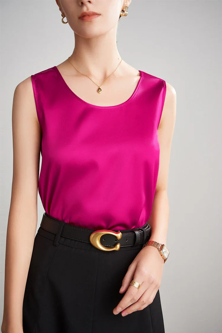 SuyaDream. Damen Basic Cozy Tanks, 100 % echte Seide, O-Ausschnitt, ärmelloses, schickes T-Shirt, 2025, solide Sommerwesten, Weiß, Rosa, Beige