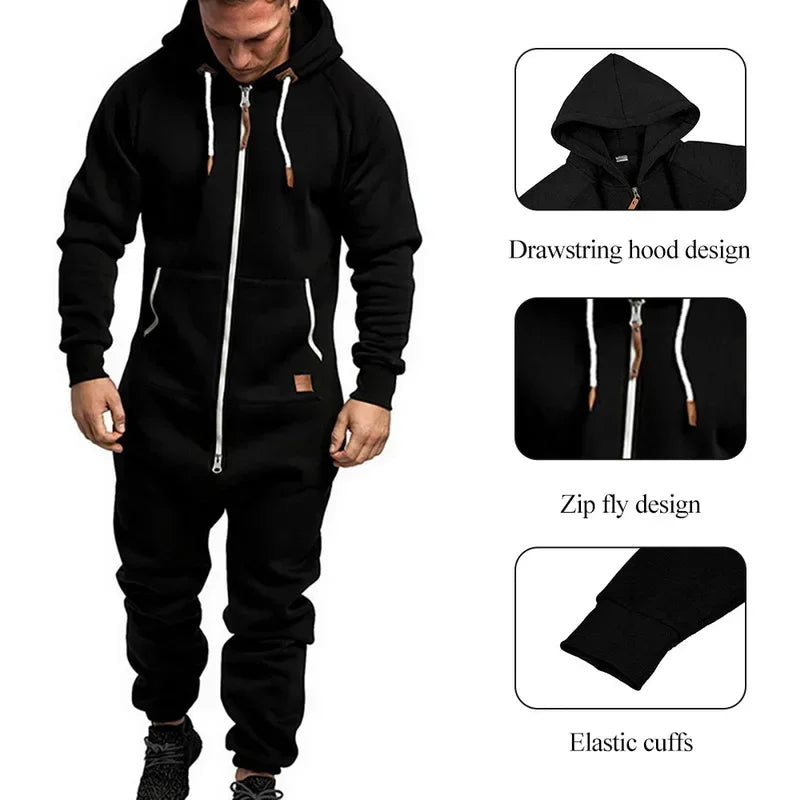New Custom 3D Full Design Jumpsuit Pajamas Long-sleeved sports pants solid color splicing casual sweater men's zipper hoodie.