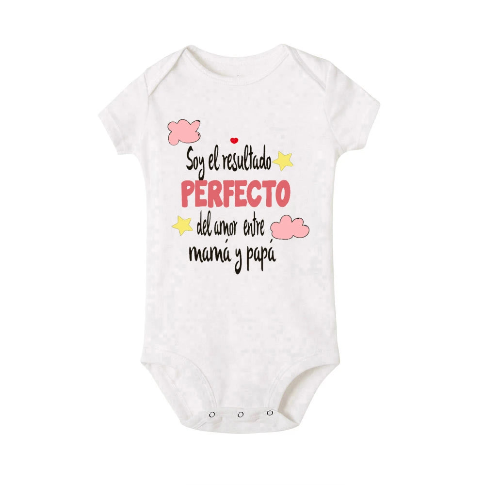 Lustiger spanischer bedruckter Baby-Body für Neugeborene, kurzärmeliger Strampler, niedliche Jungen- und Mädchen-Outfits, Kleinkind-Sommerkleidung, Säuglingsoverall.