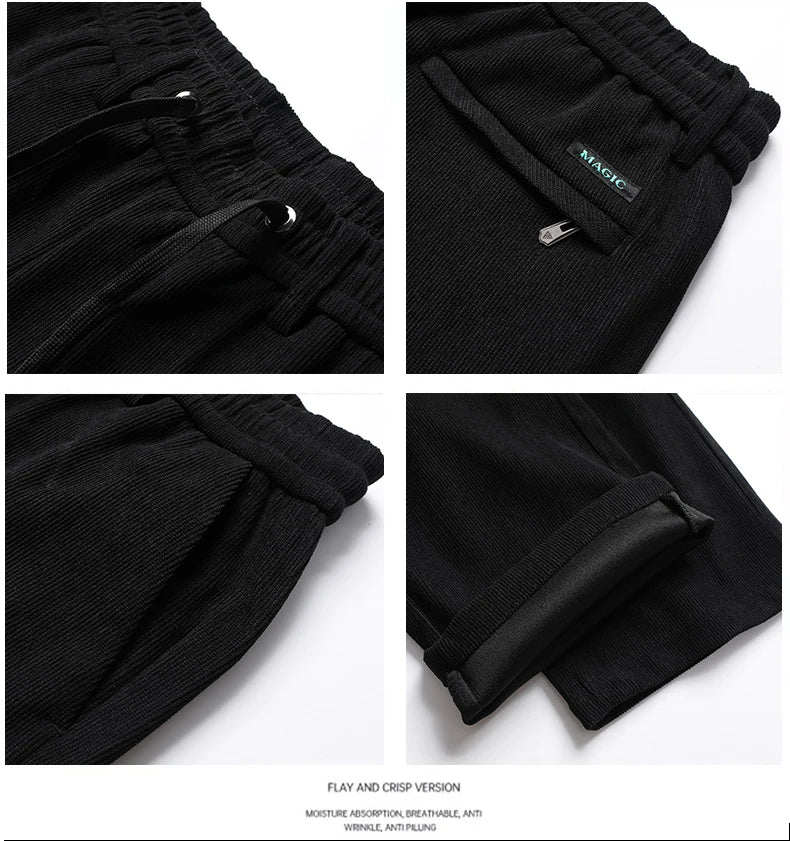 Men's Casual Pants Elastic Waist Sweatpants Autumn Winter Clothes Drawstring Trousers Male Corduroy Warm Large Size Pants.