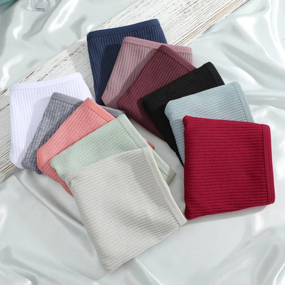 New 7Pcs/Set Seamless Cotton Fabric Thongs For Women Sexy Solid Color Stripe Underwear Female Comfortable Breathable Underpants.