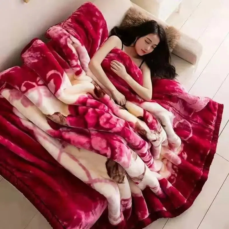 Red Rose Pattern Plush Blanket Upgraded Thickened Cold Resistant Quilt Multi Purpose Machine Wash Skin Friendly Bedding Sheet.