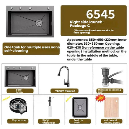 Stainless Steel Kitchen Sink Household Rice Grain Pattern Large Single Slot Wear Resistant Wash Dish Bowl Countertop Basin