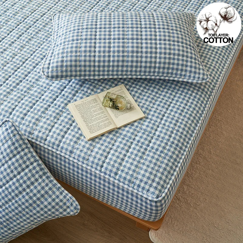For High-Quality Quilted Plaid Mattress Cover,Mattress Protector,- Antibacterial, Breathable,Comfortable for Fresh Sleep Experie.