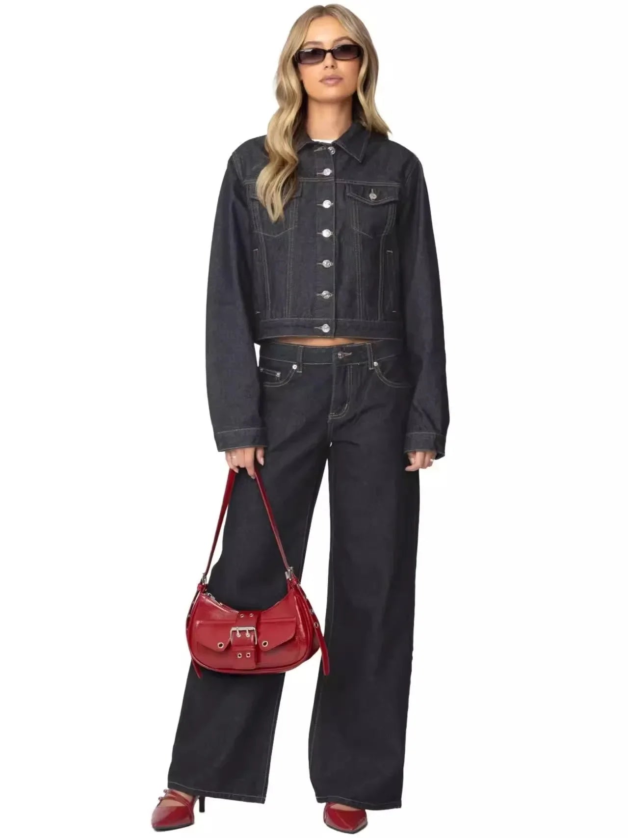 Fashionable Russian Women's Jeans High Waist Wide Leg Floor-Length Old Fashion Decorative Long Version of Women's Jeans.