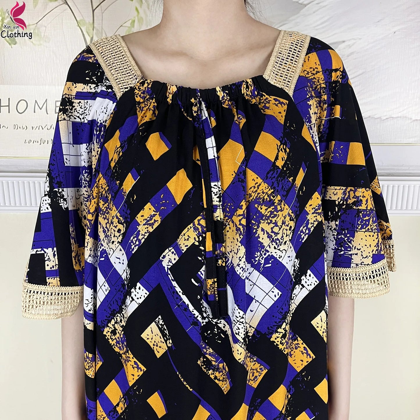 New Muslim Dubai Elegant Dress Summer Short Sleeve African Abaya Printing Cotton Loose Femme Robe Islamic Dresses With Scarf.