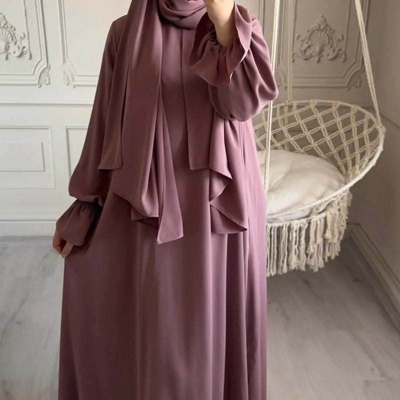 2024 Spring Muslim Modest Dress for Women Eid Arabic Femme Hijab Abaya Dubai 2 Pieces Islamic Long Sleeve Turkey Robe clothing.