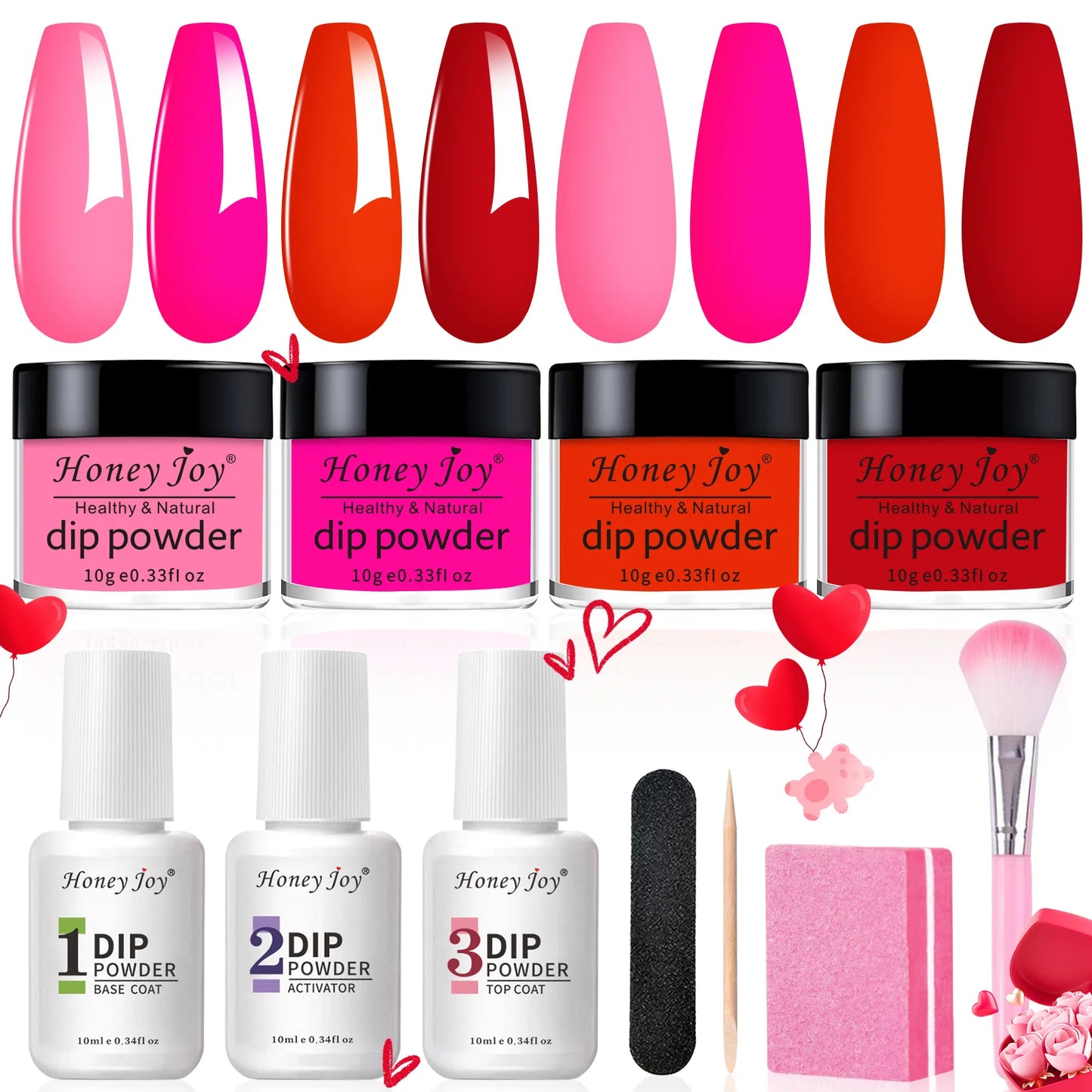 Dip Nails Powder Kit Acrylic Dipping Powder Set with Base Top Coat Activator for French Nail Art Manicure Salon DIY Gift No UV.