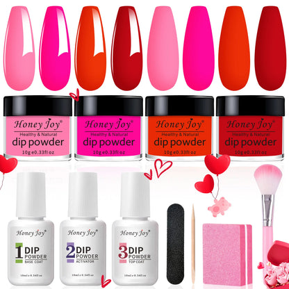 Dip Nails Powder Kit Acrylic Dipping Powder Set with Base Top Coat Activator for French Nail Art Manicure Salon DIY Gift No UV.