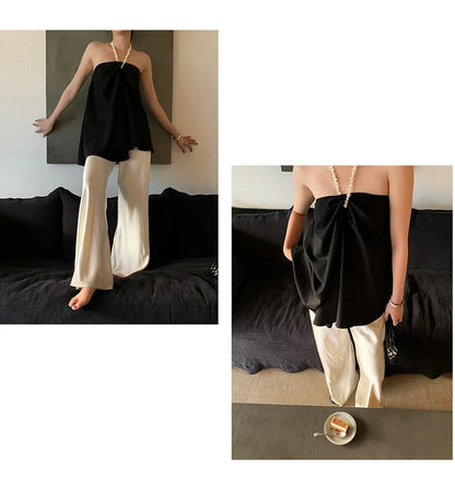 Satin Wide Leg Pants Long Floor Casual Pants Women's Summer.