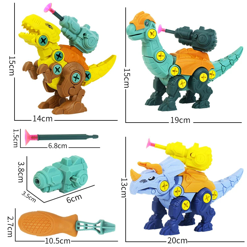 3 in1 DIY Screwing Dinosaurs Baby Toys For 3 Years Old Assembly Nuts Model Sets Safe Blocks Early Educational  Toddler for Kids.