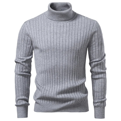 AIOPESON Men's Turtleneck Sweater Solid Color with Striped Pullover Warm Knitwear Winter Basic Casual High Quality Sweater Male