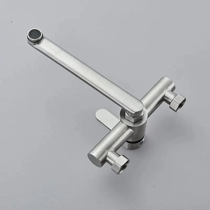 Kitchen Faucets Stainless Steel Wall Mounted Dual Hole Bathroom 360 Rotate Basin Faucet Cold Hot Water Mixer Taps With spray gun