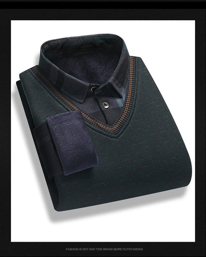 New Autumn Winter Sweaters Men's Velvet Pullover Knitted Bottom Shirts Men's Polo Pullover Wine Red Fleeced Knitwear.