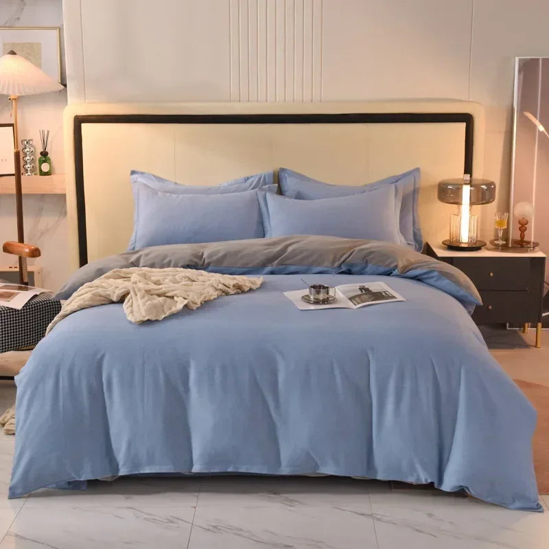 2024 new light luxury solid color thickened cotton abraded four-piece set, pure cotton warm, available in autumn and winter