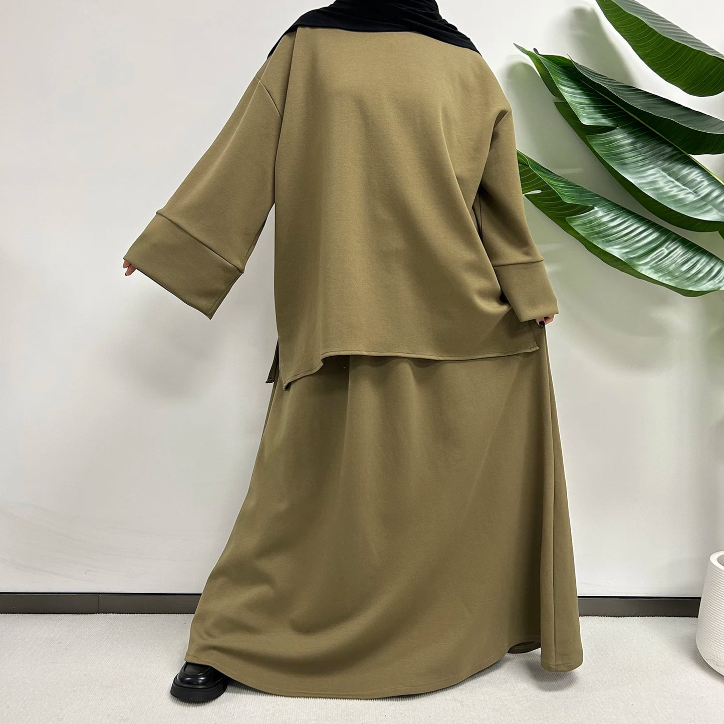 Modest Co Ords Set Women Muslim Cotton 2 Piece Abaya Skirt with Pockets High Quality Autumn Winter Thick Warm Islam Dubai Luxury.