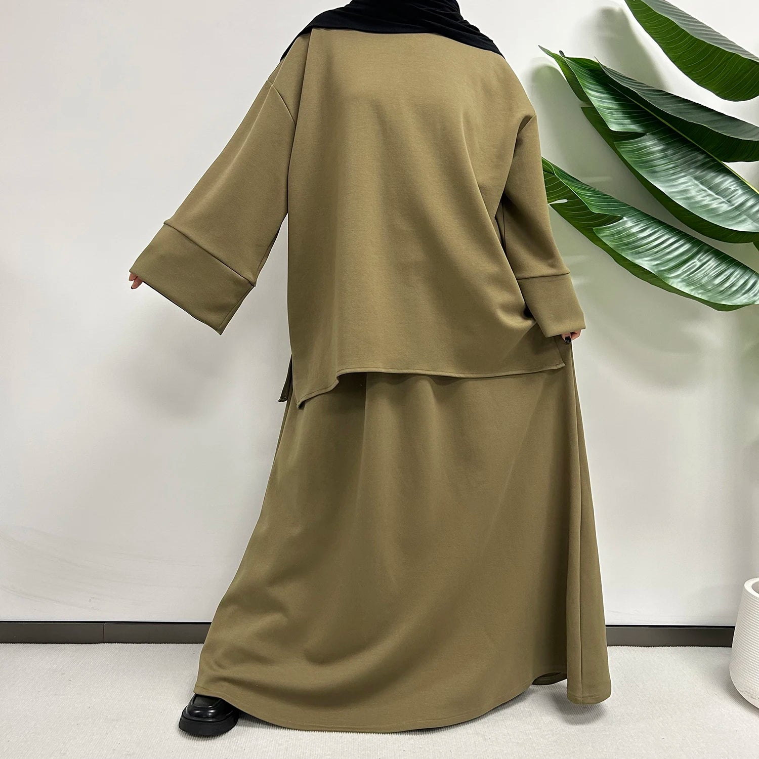 Modest Co Ords Set Women Muslim Cotton 2 Piece Abaya Skirt with Pockets High Quality Autumn Winter Thick Warm Islam Dubai Luxury.