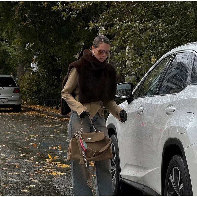 Schwarz Luxus Faux Pelzmantel Frauen Mode Oansatz Langarm Flauschigen Lose Jacke 2025, Winter Dame Verdicken Warme Straße Outwear