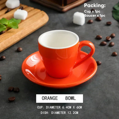 80ml Ceramic Coffee Cup and Saucer Espresso Cups Porcelain Afternoon Teacup Breakfast Milk Mug Cute Pottery Mugs Wholesale