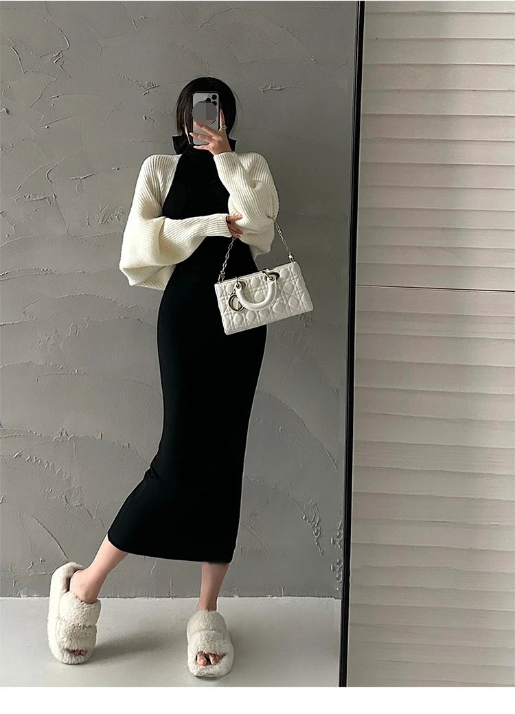 Rot Dünne Sexy Rollkragen Midi Kleid Frauen Abend Party Damen Elastische Hüfte Wrap Elegante Bodycon Kleider Y2k Kleidung