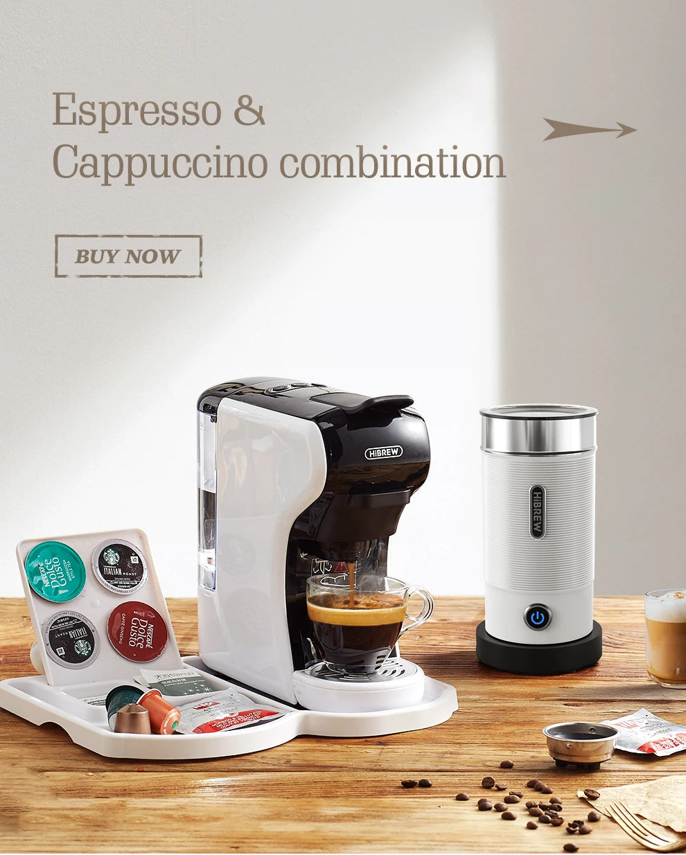 HiBREW Milk Frother Frothing Foamer Chocolate Mixer Cold/Hot Latte Cappuccino fully automatic Milk Warmer Cool Touch M1A.