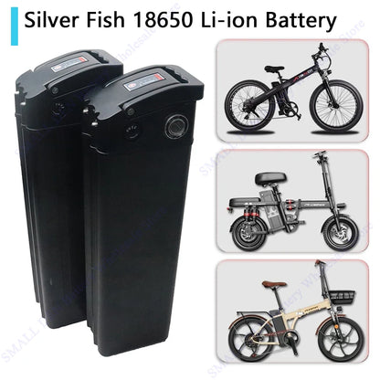 Silver Fish 36V/48V/52V/60V 10Ah 12Ah 15Ah 20A Lithium battery pack For 250W-1800W Folding E-two wheeler Handheld+3A XLR Charger.