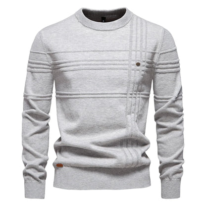 AIOPESON Mens Crewneck Pullover Sweater Knitted Cotton Stripped Quality Autumn Winter Warm Sweaters for Men
